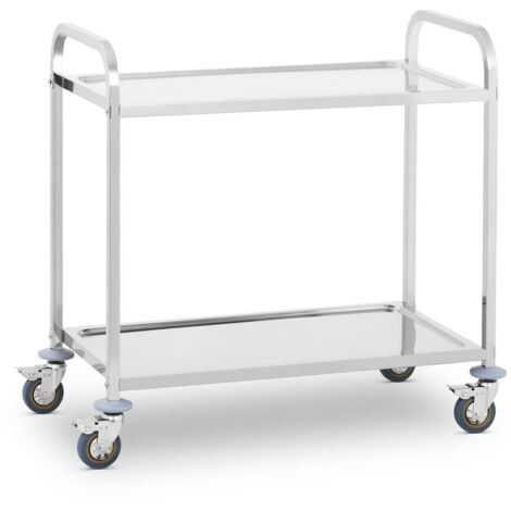 Servierwagen Edelstahl Teewagen Küchenwagen Gastro 2 Borde 4 Räder bis 160 KG - Weiß, Schwarz