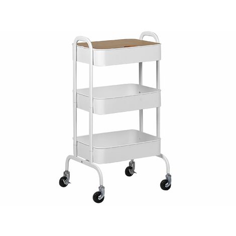 Servierwagen Weiß Kieferholz/Metall 4 Räder 3 Ablagefläche Modernes Design Wohnzimmer /Esszimmer