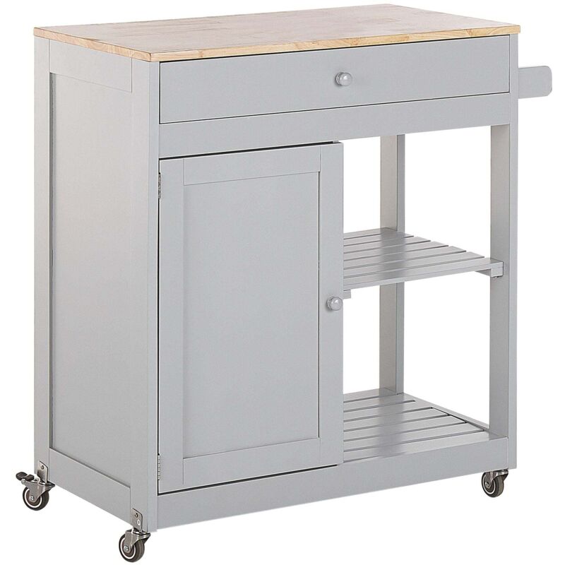 Beliani Servierwagen Grau Gummibaumholz Mdf 4 Fächer 1 Schublade Landhausstil Modern Elegant Multifunktional Wonzimmer