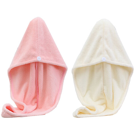Serviette à cheveux en microfibre pour femme, lot de 2 serviettes de séchage magiques à séchage rapide blanc + rose