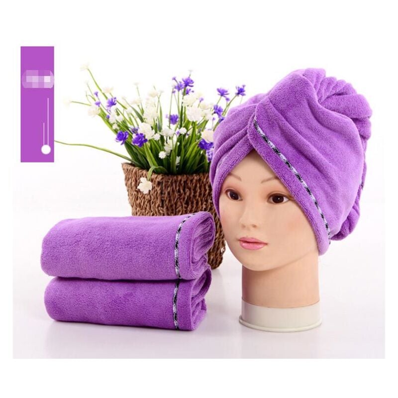 Serviette à cheveux turban en microfibre super absorbante, VIOLET