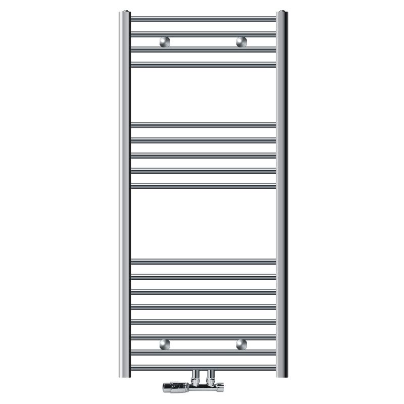 Luxebath - ecd Germany Radiateur de Salle de Bain 600x1200 mm Chrome Droite Raccord Central au Bas avec Garniture de Raccordement Forme d'Angle au