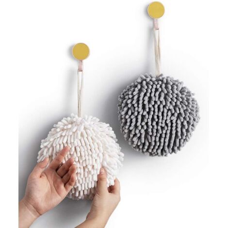 Serviette Boule Fuzzy - Absorption Rapide - Pour Salle De Bain Cuisine Spa - Lot De 2 Blanc Et Gris
