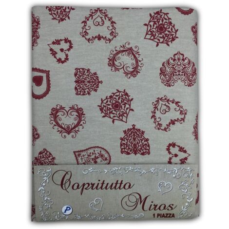 SERVIETTE D'AMEUBLEMENT GRAN FOULARD Couvre-lit Housse de canapé Tissu MIROS CUORE ROSSO 1 PLACE