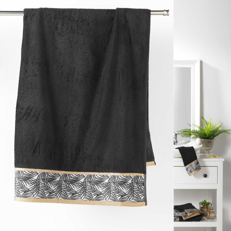 1001kdo - serviette de bain 90 x 150 cm orbelles noir