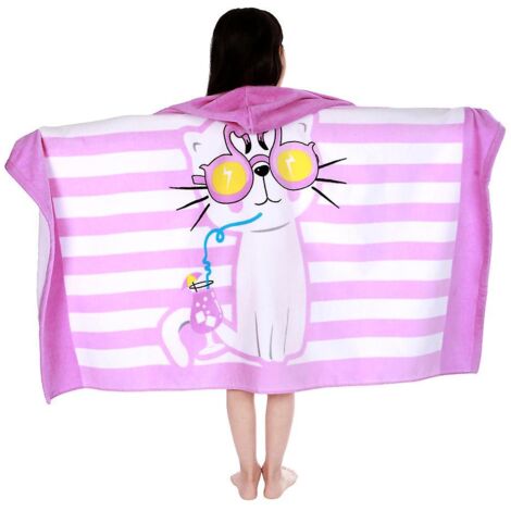 Serviette de bain à capuche pour enfants avec motif chat - Poncho à séchage rapide et super absorbant pour baignoire, piscine, plage ou couverture de natation (50x30)