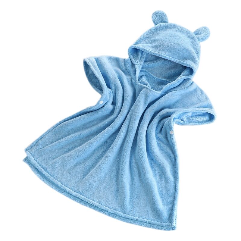 serviette de bain à capuche pour microfibre épaississement super absorbant pour garçons et filles serviette de bain super cape-bleu
