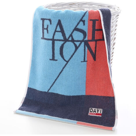 Serviette de bain douce, absorbante et épaisse en coton (1 pièce) pour le bain, les mains, le visage, le fitness et le spa - Bleu géométrique