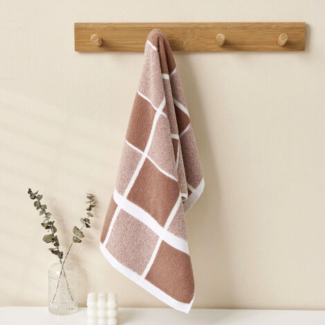Serviette de bain douce, absorbante et épaisse en coton (1 pièce) pour le bain, les mains, le visage, le fitness et le spa - Motif à carreaux marron