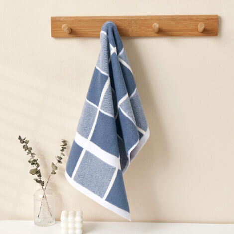 Serviette de bain douce, absorbante et épaisse en coton (1 pièce) pour le bain, les mains, le visage, le fitness et le spa - Motif à damier bleu
