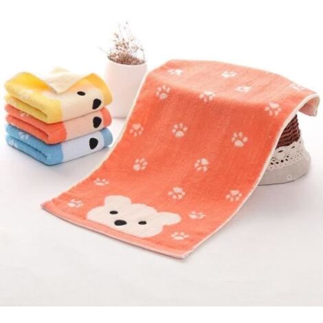 Serviette de bain - DRAP DE BAIN - Orange - Coton - 25x50cm - Motif ours