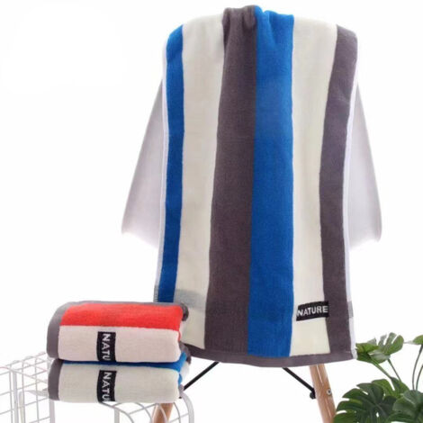Serviette de bain en coton épais, douce et absorbante, 1 pièce, idéale pour le bain, les mains, le visage, le fitness et le spa - Bande verticale bleue