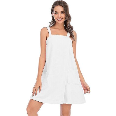 Serviette de bain enveloppante pour femme, avec poches, sangles et bandeau.