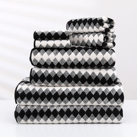 Serviette De Bain - Lot De 8 En Microfibre 100 % - 2 Serviettes De Bain Grand Format 90 X 140 Cm - 2 Serviettes À Main 35 X 75 Cm - 4 Gants De Bain 30 X 30 Cm - Noir Et Blanc