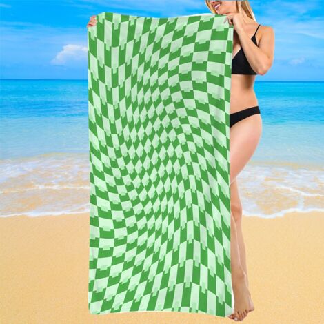 Serviette de bain microfibre, carreaux modernes, séchage rapide, douce