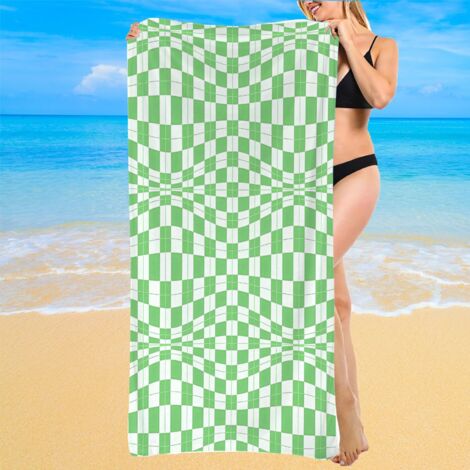 Serviette de bain microfibre, carreaux tendance, séchage rapide