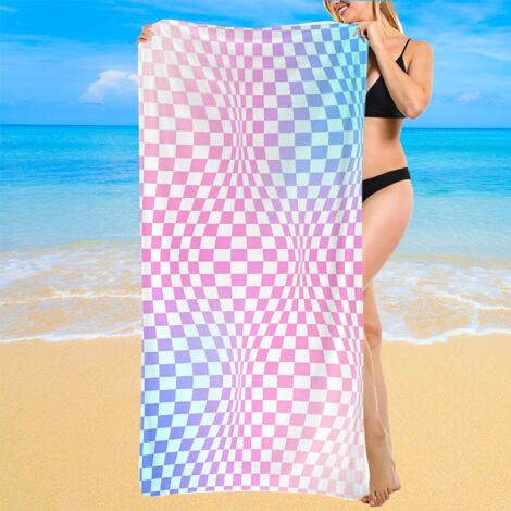 Serviette de bain microfibre, carreaux vichy, séchage ultra rapide