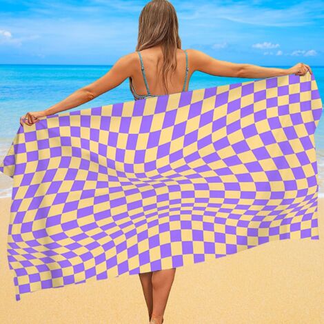 Serviette de bain microfibre, imprimé tartan, séchage ultra rapide