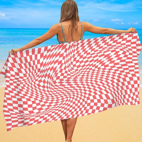 Serviette de bain microfibre, imprimé tartan, sèche vite, absorbante