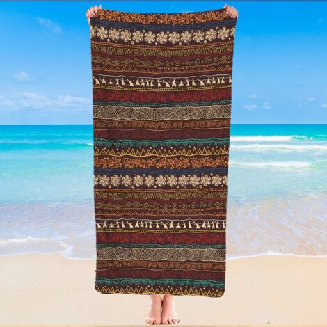 Serviette de bain microfibre, imprimé tribal, anti-sable, pliable