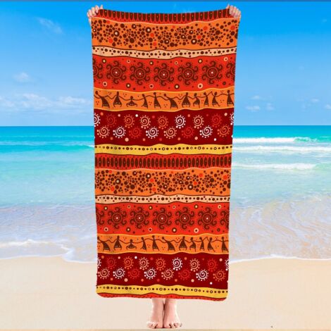 Serviette de bain microfibre, motif bohème coloré, sèche vite, absorbante