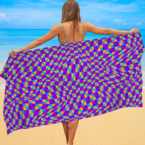 Serviette de bain microfibre, motif écossais coloré, sèche vite, 130x80 cm