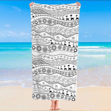 Serviette de bain microfibre, motifs aztèques, séchage rapide, absorbante