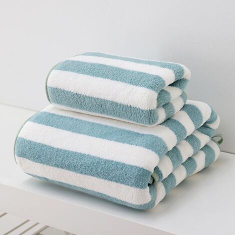 Serviette de bain/plage absorbante pour adultes (75 x 35 cm) : motif à rayures Matcha, convient également pour le visage (verte)