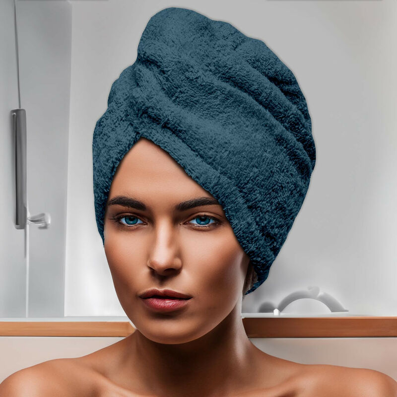 Serviette de bain pour la tête en coton 24x62 cm lagune bleu canard, par Soleil d'Ocre