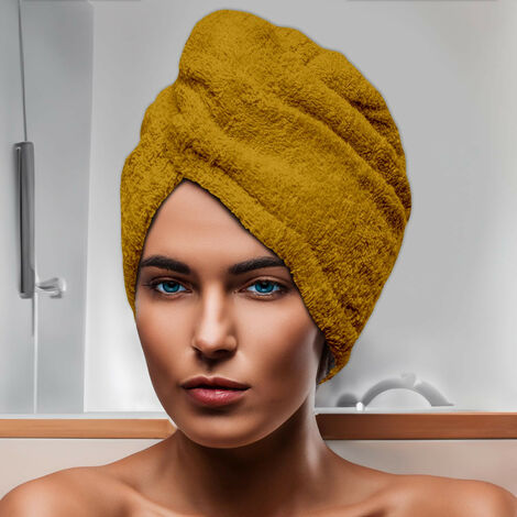 Serviette de bain pour la tête en coton 24x62 cm LAGUNE moutarde, par Soleil d'Ocre