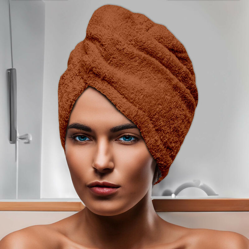 serviette de bain pour la tête en coton 24x62 cm lagune terra, par soleil d'ocre - orange