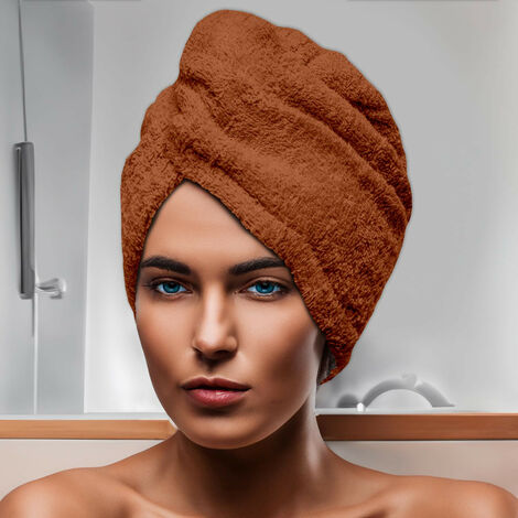 Serviette de bain pour la tête en coton 24x62 cm LAGUNE terra, par Soleil d'Ocre