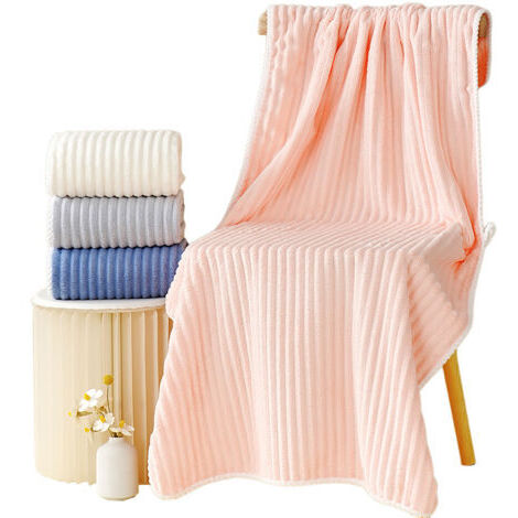 Serviette de bain rose, 70 x 140 cm, douce, ultra-absorbante, légère et à séchage rapide. En polaire corail, idéale pour la salle de bain.