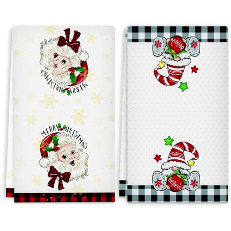Serviette de cuisine absorbante en microfibre imprimée Père Noël, petite serviette à mains