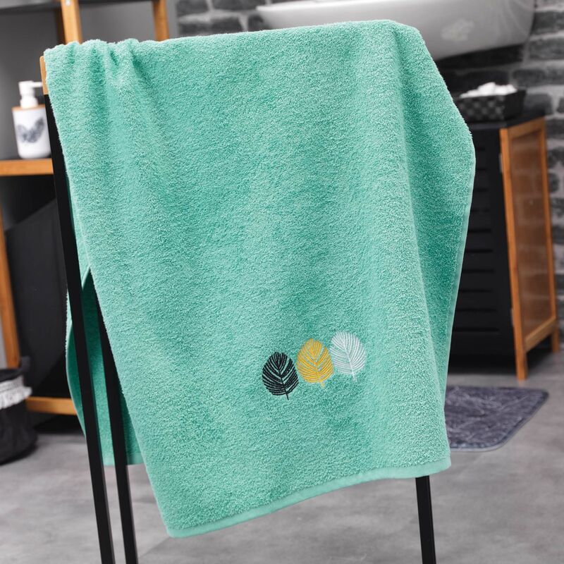 1001kdo - serviette de douche fougere menthe 70 x 130 cm