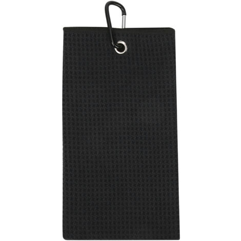 Serviette de Golf Design Gaufré Absorbante pour Sport, Crochet pour Sangle en Coton Pur Noir