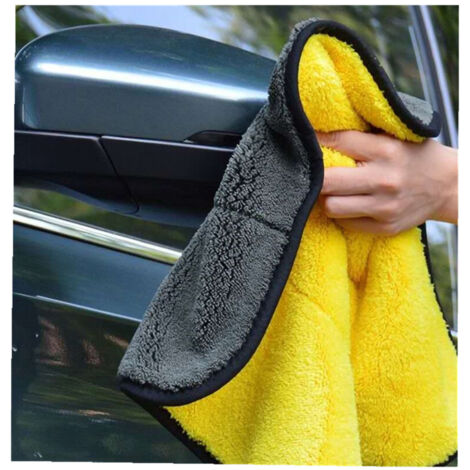 Serviette de lavage auto double face épaisse - Design dentelle, Gris jaune, Essuie-tout haute absorption