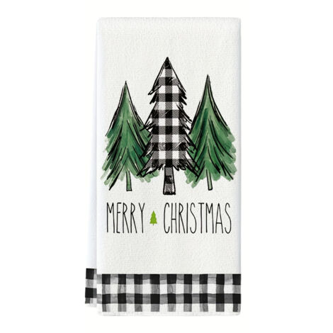 Serviette de Noël à motif camion et sapin de Noël, torchon à carreaux, torchon décoratif pour la cuisine