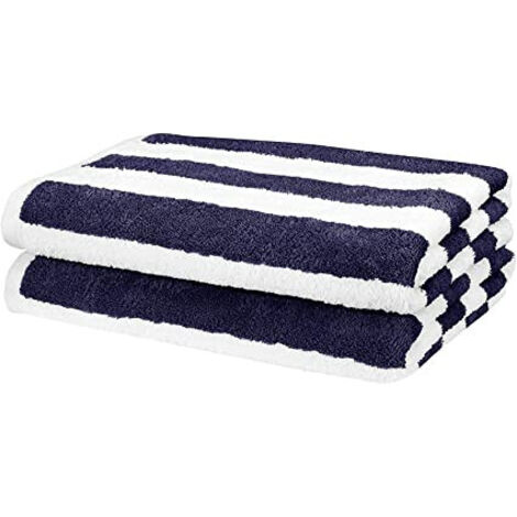 Serviette de plage 100% coton épaisse – Ultra absorbante 180x100cm – Rayures marinières bleu et blanc – Lavable en machine