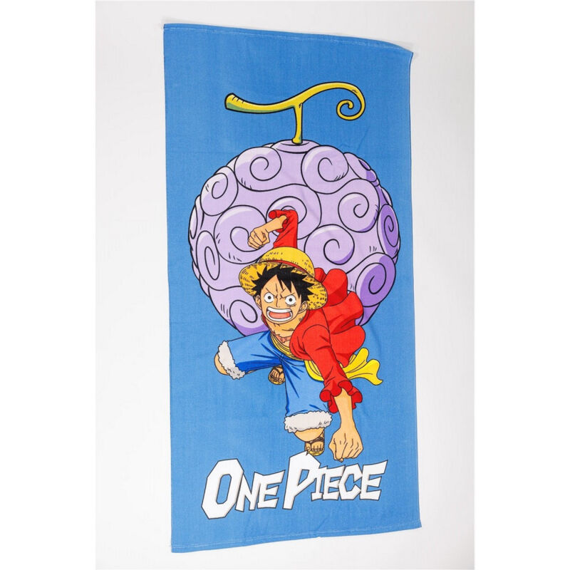 Serviette de plage 70x140 cm One Piece Bleu Luffy avec son fruit du démon