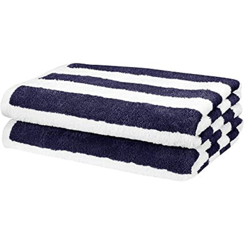 Serviette de Plage 100% Coton - Drap de Plage épais, Doux et Ultra Absorbant - Marinière Bleu et Blanc - 180x100cm.