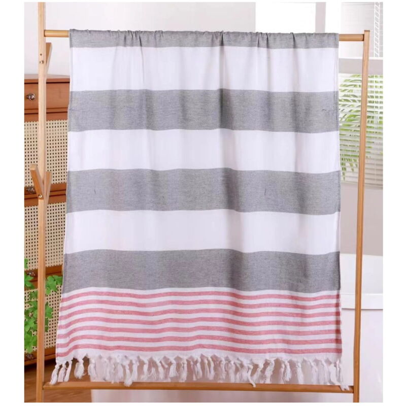 Serviette de plage 90x180 à franges, rayures grises