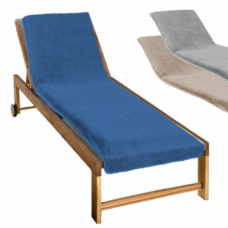 Serviette de plage à rabat pour transat – 100 % coton éponge 380 gr/m² – Dimensions 75 x 200 cm – Couleur bleu – Vivezen