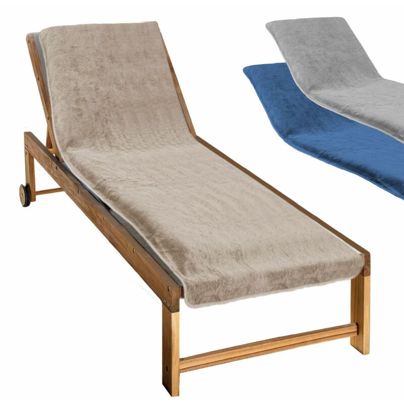 Serviette de plage à rabat pour transat de bain, 100 % coton - 75 x 200 cm - Beige Vivezen