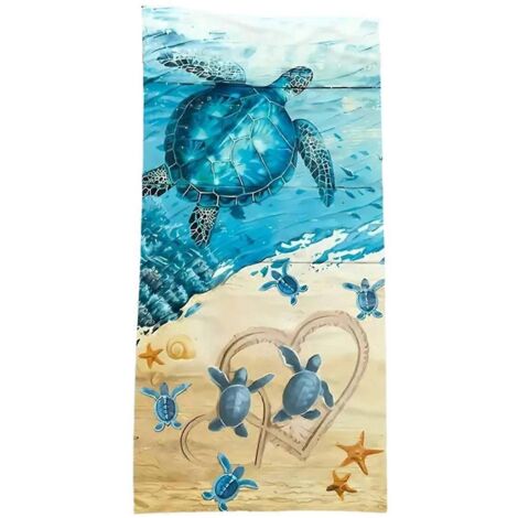 Serviette de plage à séchage rapide avec motif tortue marine, douce et absorbante, B--