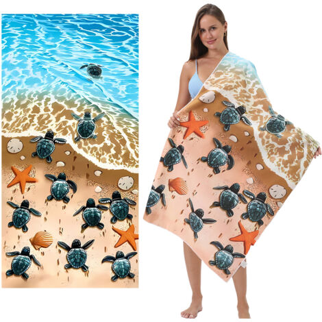 Serviette de plage absorbante en microfibre imprimée 3D avec motif tortue, en promotion