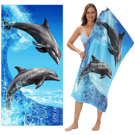 Serviette de plage absorbante grand format Dolphin Seaside, en microfibre imprimée à séchage rapide, serviette de bain