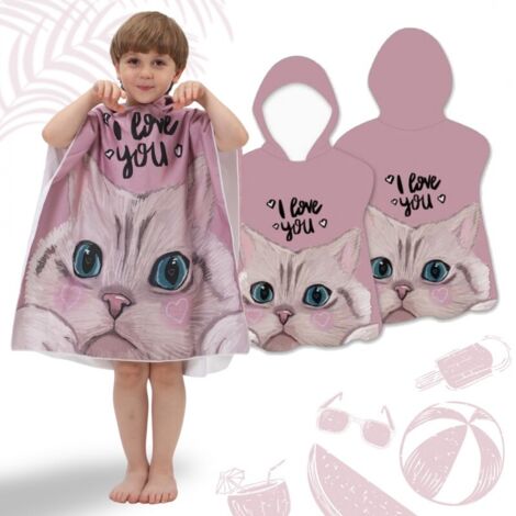 SERVIETTE DE PLAGE Cape enfant « Je t’aime » chaton 60 x 60 cm PEL02WZ2
