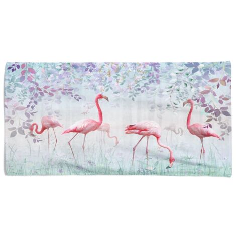 SERVIETTE DE PLAGE DANS LES FLAMANTS ROSES PEINTS À L'ÉPONGE mesure grand cm. 90 X 170