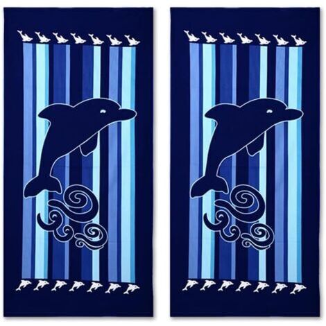 Serviette de plage (Dauphin - 2 pièces, 2 pièces) en microfibre pour les voyages, serviette absorbante à séchage rapide pour les nageurs, serviette de plage anti-sable pour femmes, hommes, fill